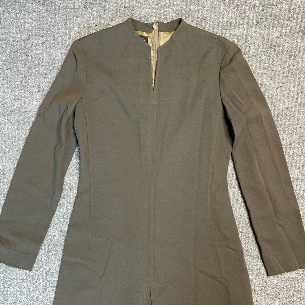 MICHAA Womens A Line Dress Green Olive Notch Neck Long Sleeve Zipper Modest XL - Picture 4 of 11
